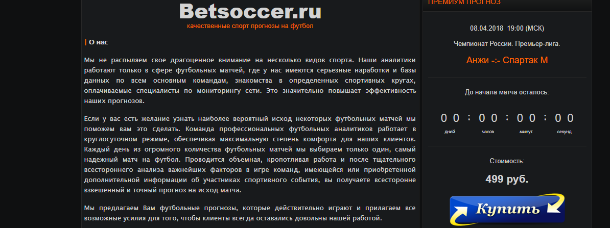 Внешний вид сайта Логотип сайта Betsoccer.ru