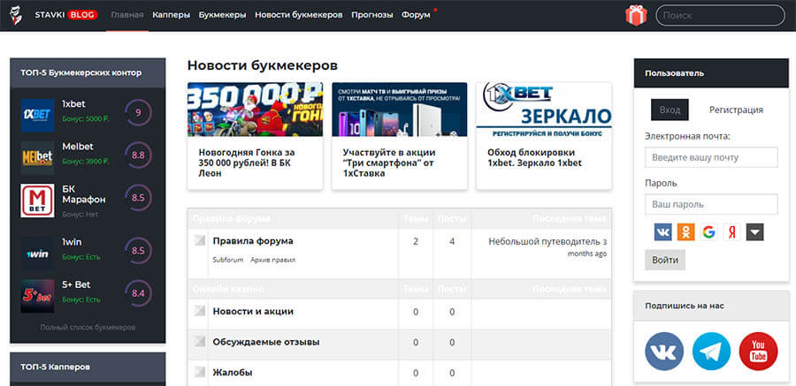 Внешний вид сайта stavki.blog