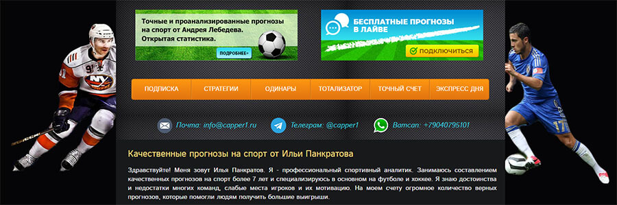 Внешний вид сайта capper1.ru