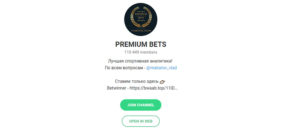 Внешний вид телеграм канала Premium Bets