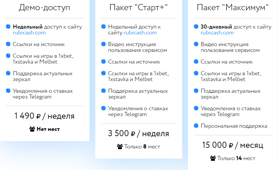 Цены сайта RubiCash