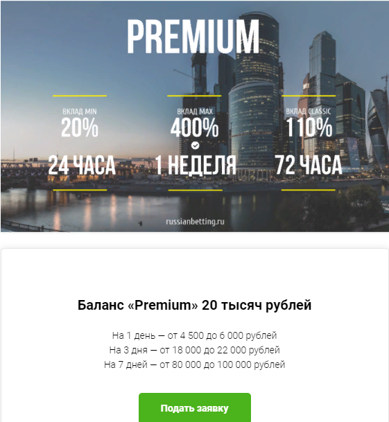 Условия раскрутки счета