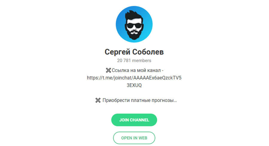 Внешний вид телеграм канала Сергей Соболев