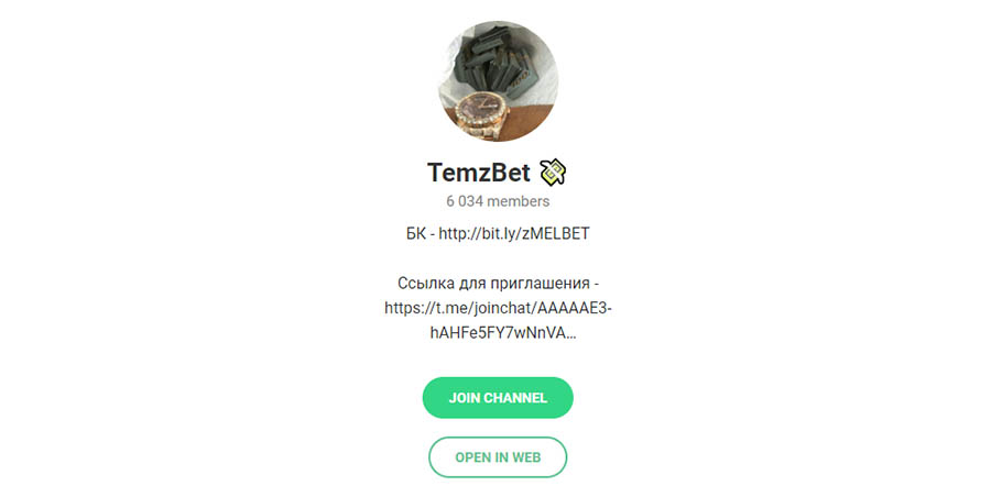Внешний вид телеграм канала TemzBet