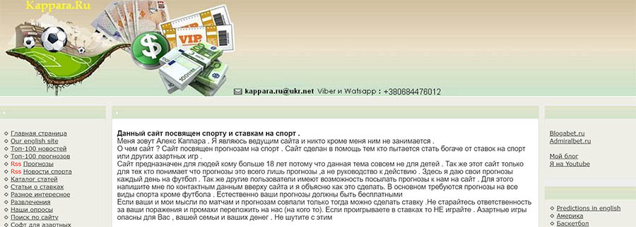 Внешний вид сайта Kappara.ru