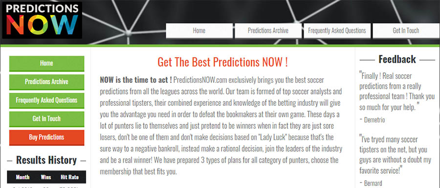 Внешний вид сайта PredictionsNow.com