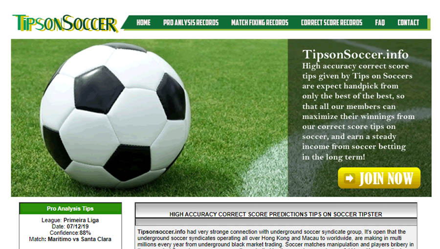 Внешний вид сайта tipsonsoccer.info