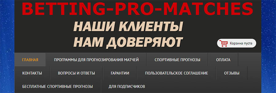 Внешний вид сайта Betting-pro-matches.ru
