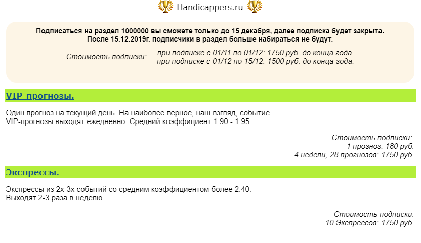 Цены прогнозов