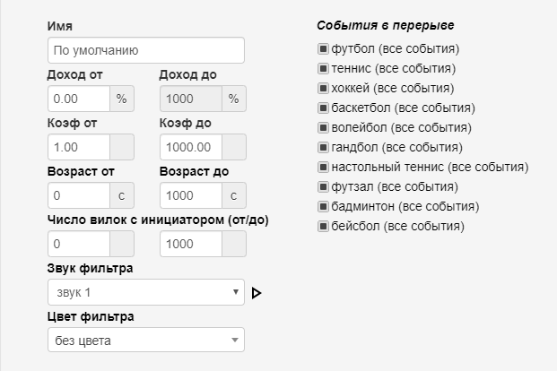 Параметры сервиса