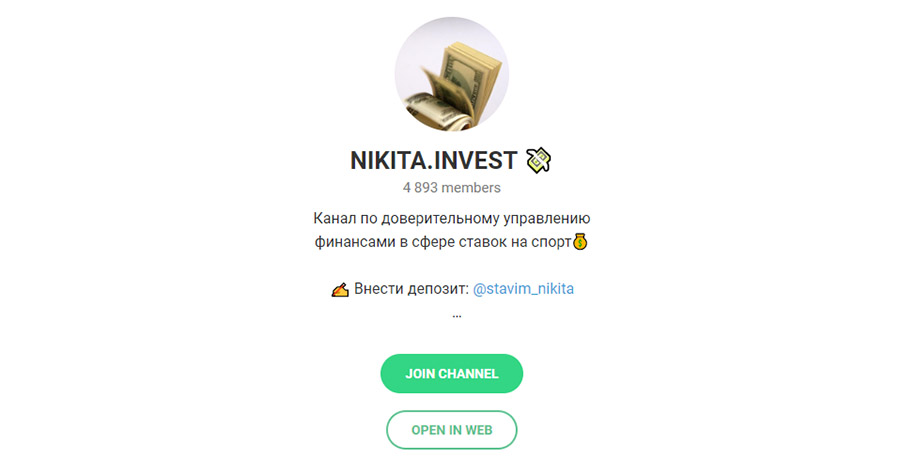 Внешний вид телеграм канала NIKITA.INVEST