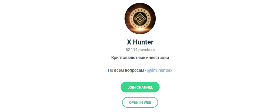 Внешний вид телеграм канала X Hunter