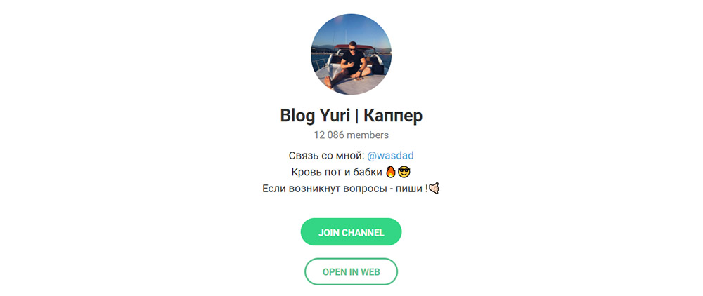 Внешний вид телеграм канала Blog Yuri (ex. Честный каппер)