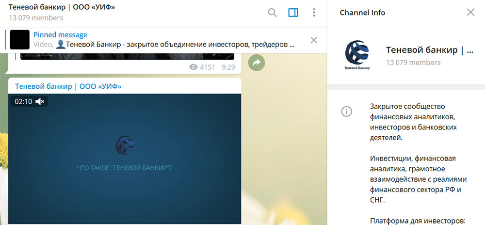 Внешний вид телеграм канала Теневой банкир