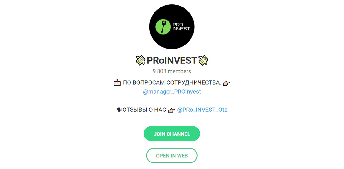 Внешний вид телеграм канала PRoINVEST