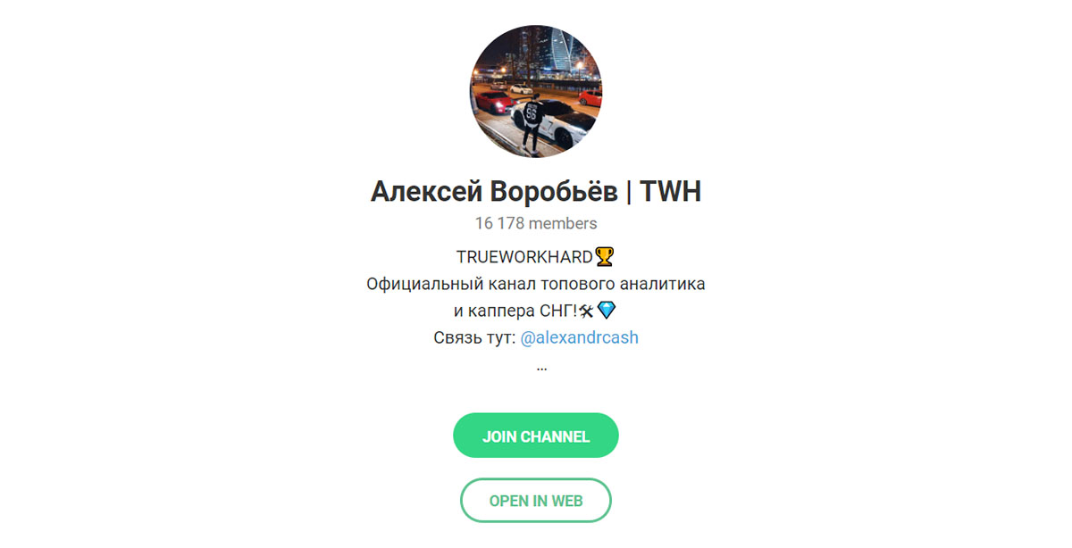 Внешний вид телеграм канала Алексей Воробьев | TWH