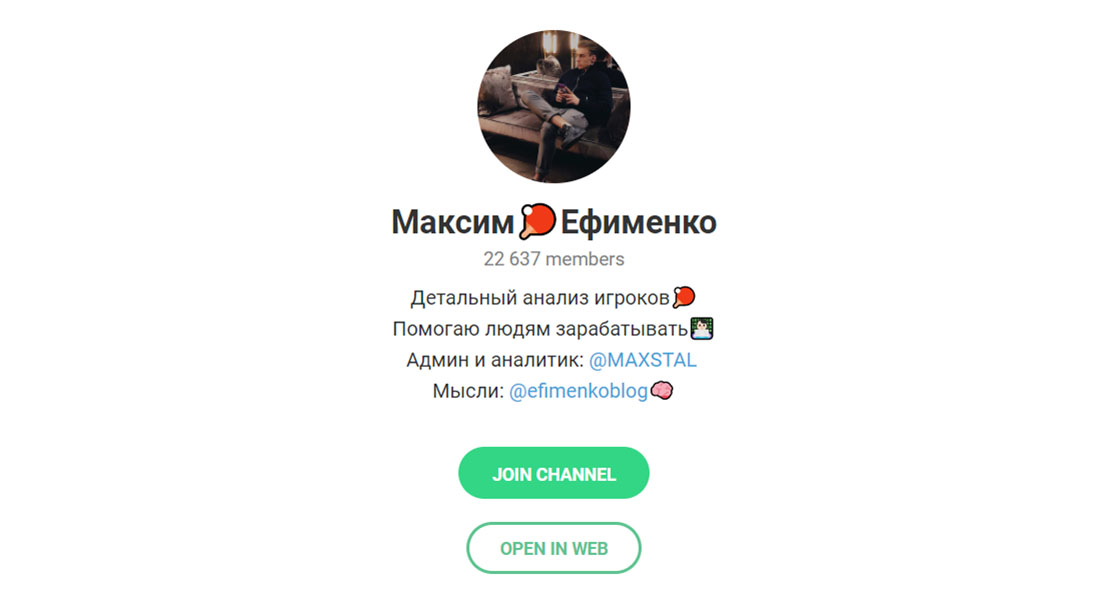 Внешний вид телеграм канала Максим Ефименко