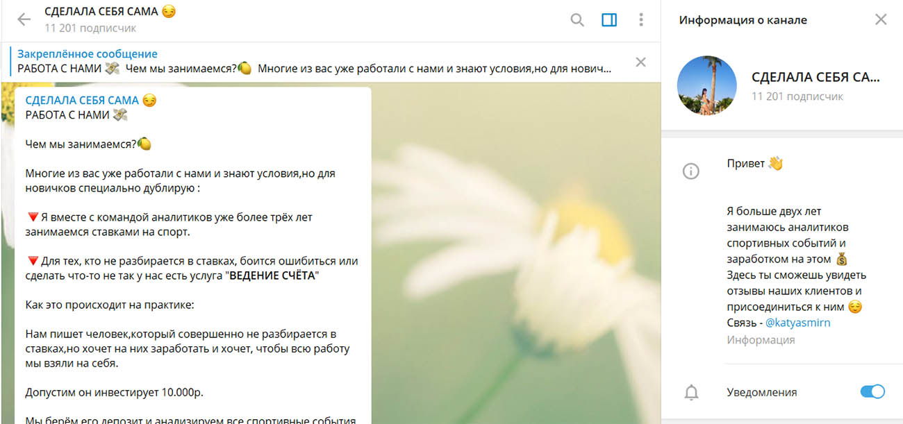 Внешний вид телеграм канала Сделала себя сама