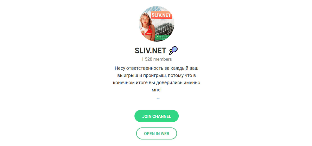 Внешний вид телеграм канала Sliv Net