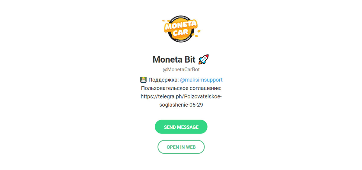 Внешний вид телеграм бота Moneta Bit