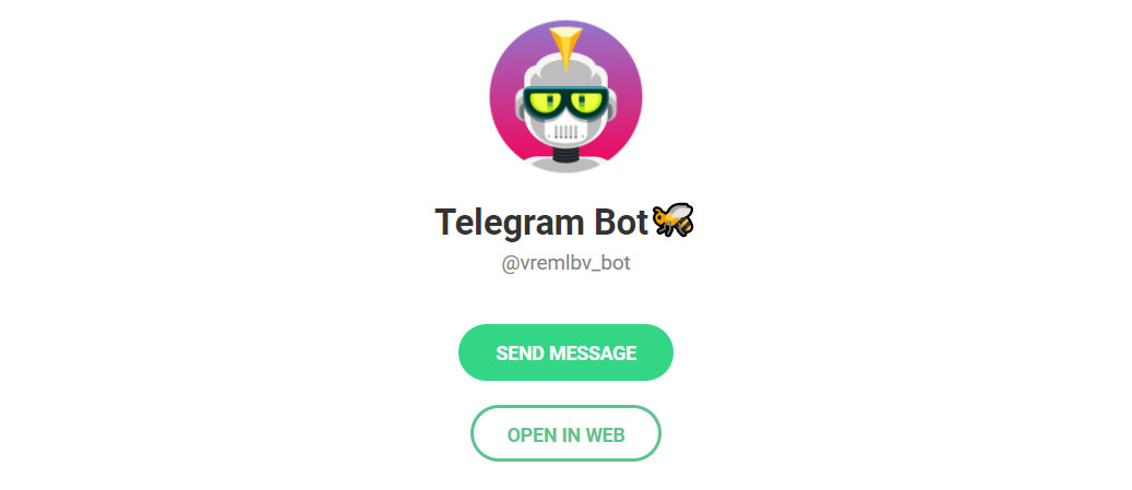 Внешний вид телеграм бота Vremlbv bot