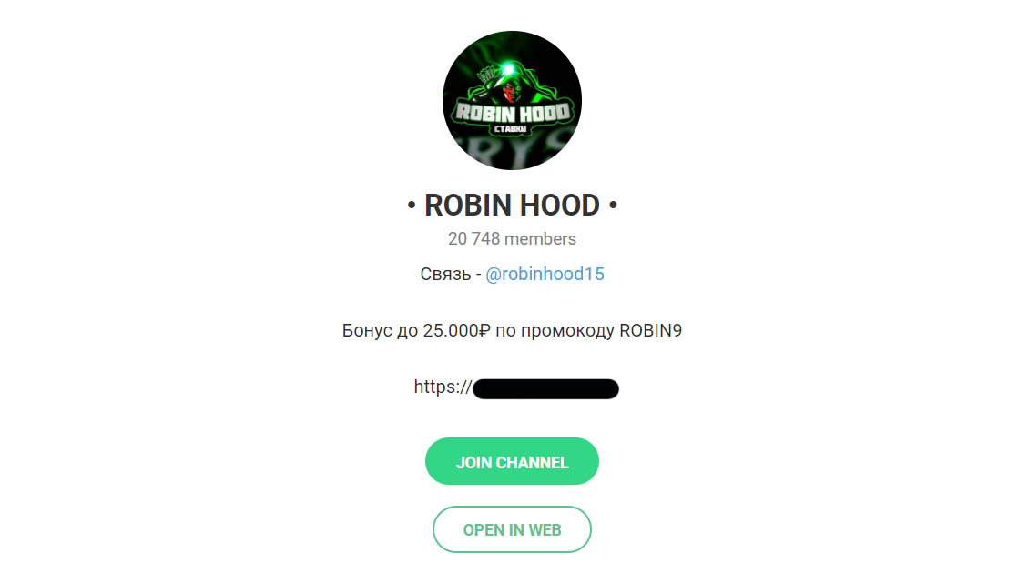 Внешний вид телеграм канала Robin Hood