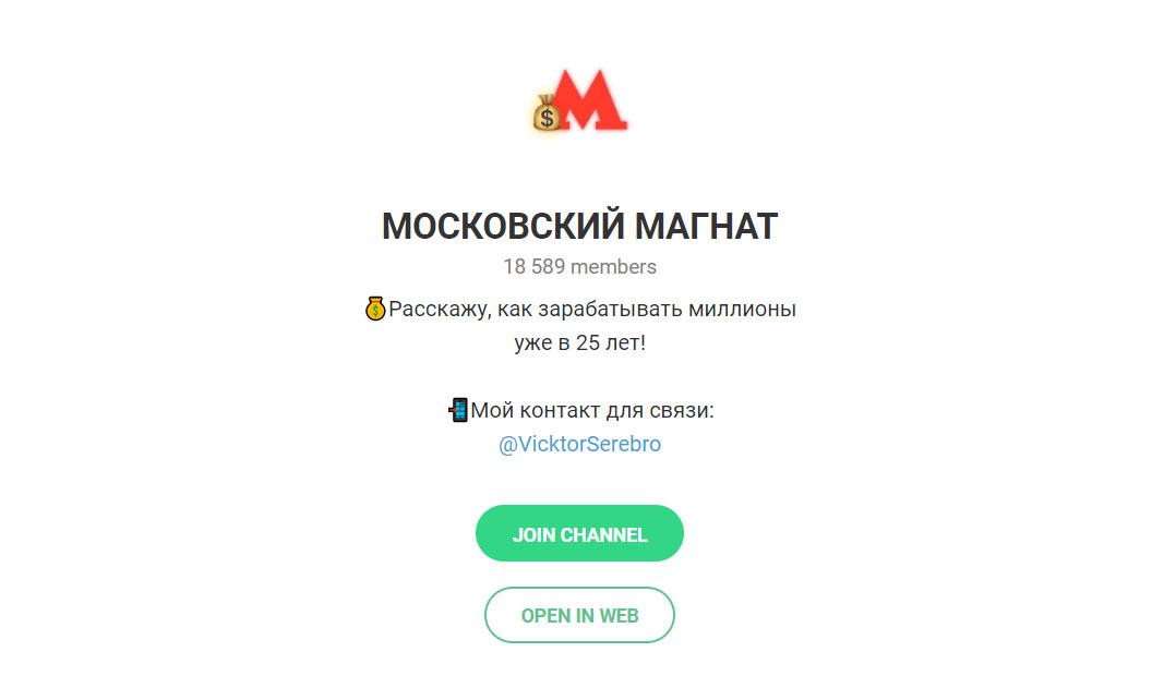 Внешний вид телеграм канала Московский Магнат