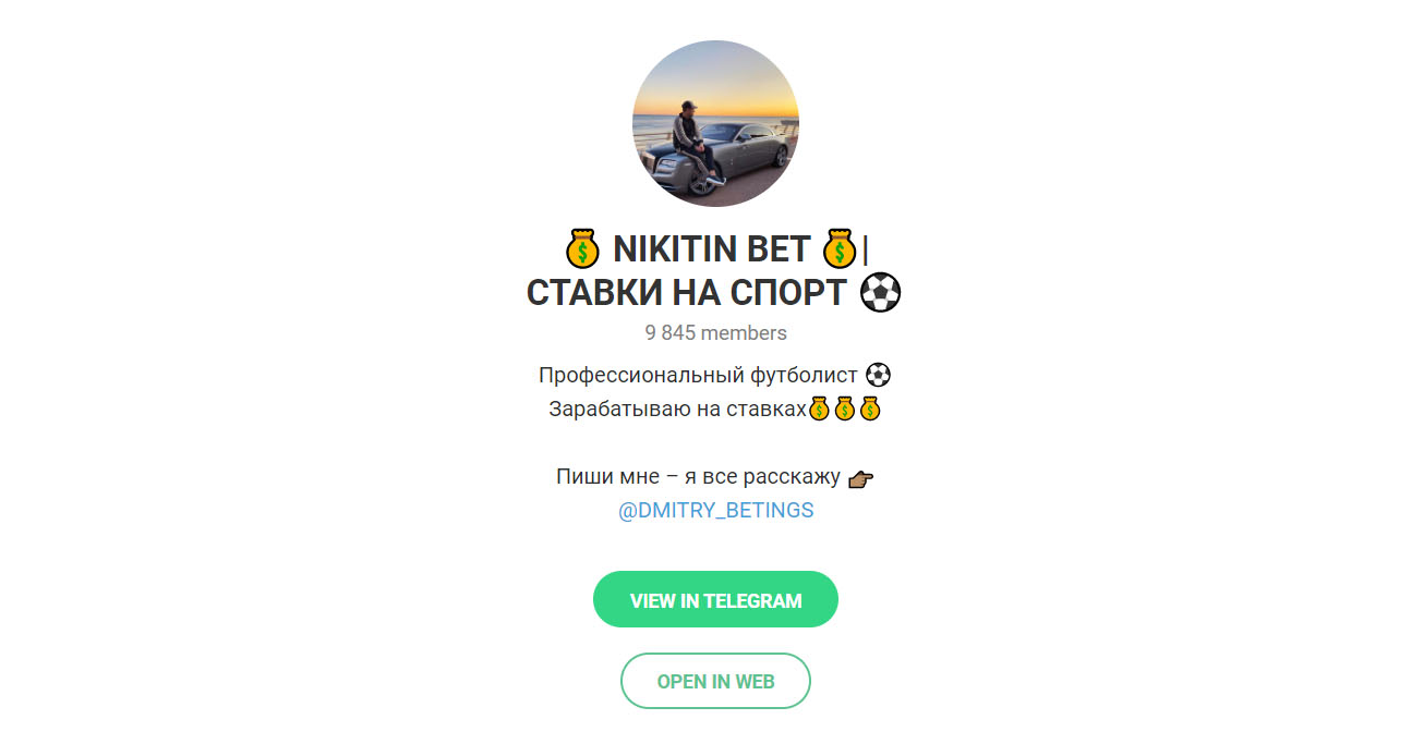 Внешний вид телеграм канала Nikitin Bet | Ставки на спорт