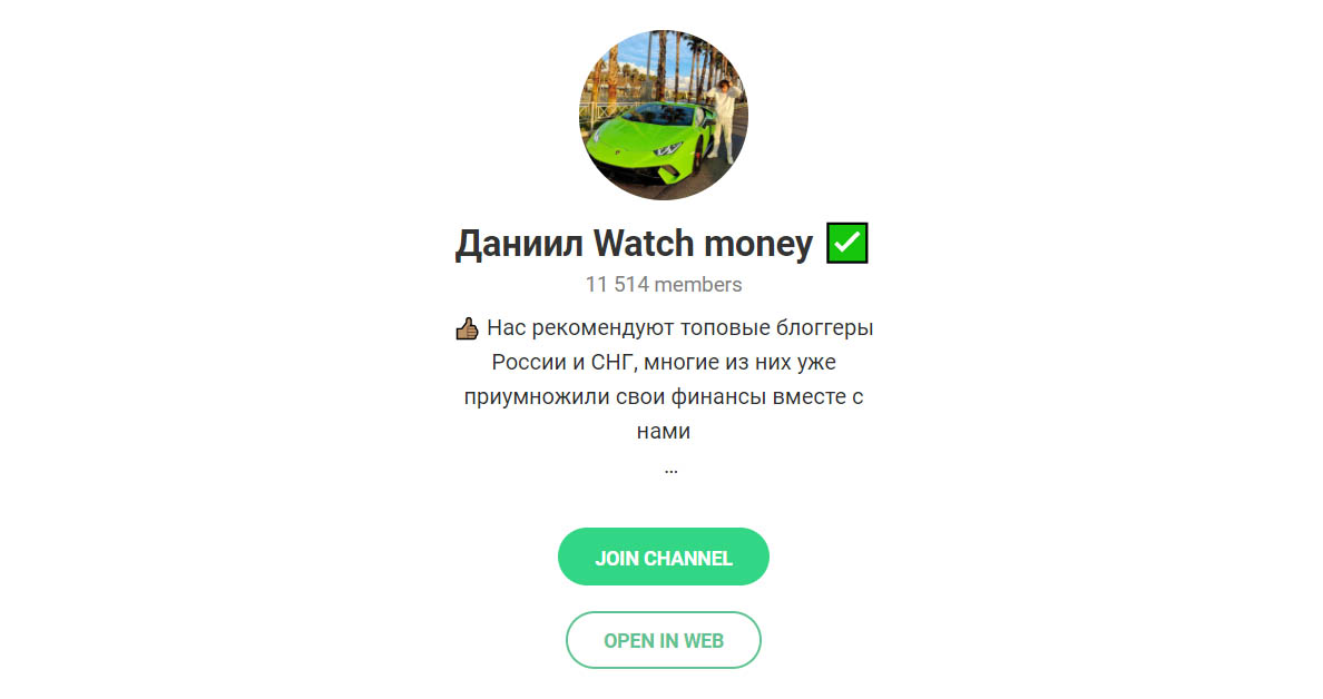 Внешний вид телеграм канала Даниил Watch Money