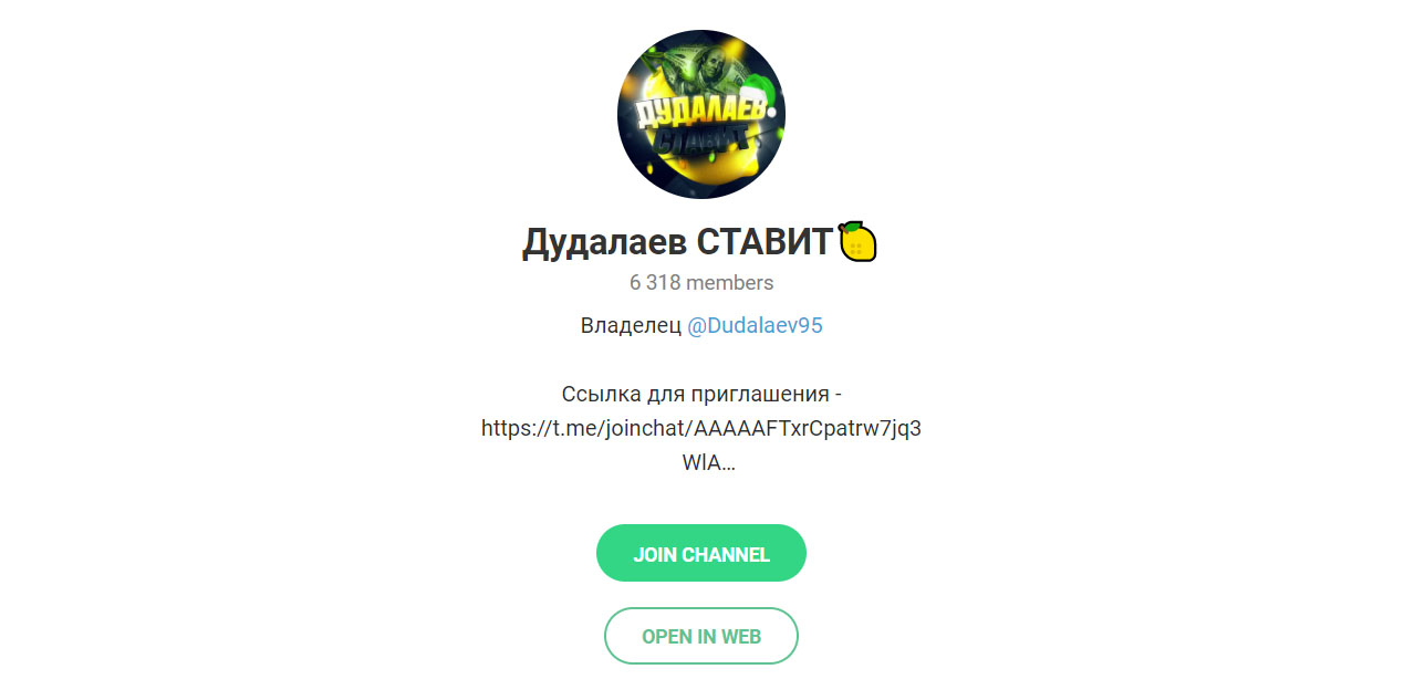 Внешний вид телеграм канала Дудалаев ставит