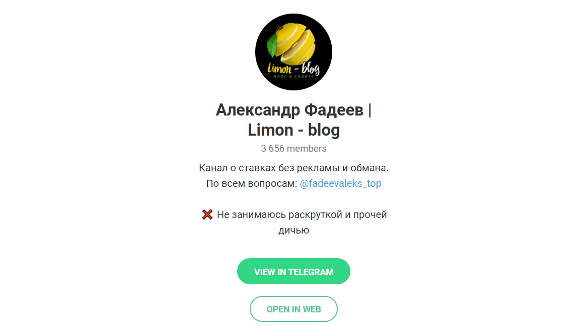 Внешний вид телеграм канала Александр Фадеев | Limon blog