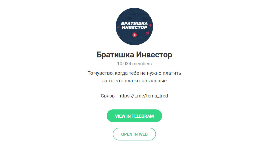 Внешний вид телеграм канала Братишка инвестор
