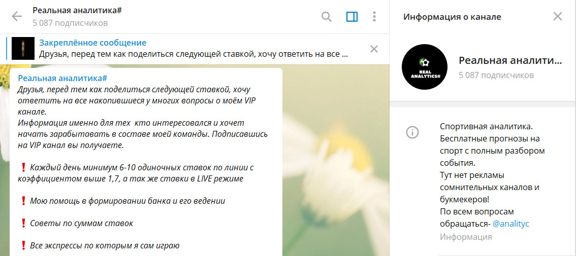 Внешний вид телеграм канала Реальная аналитика