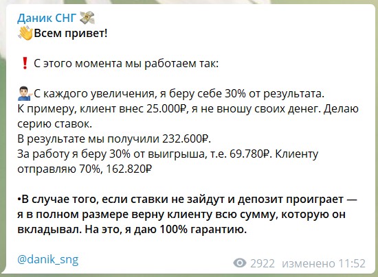 Даника СНГ раскрутка счета