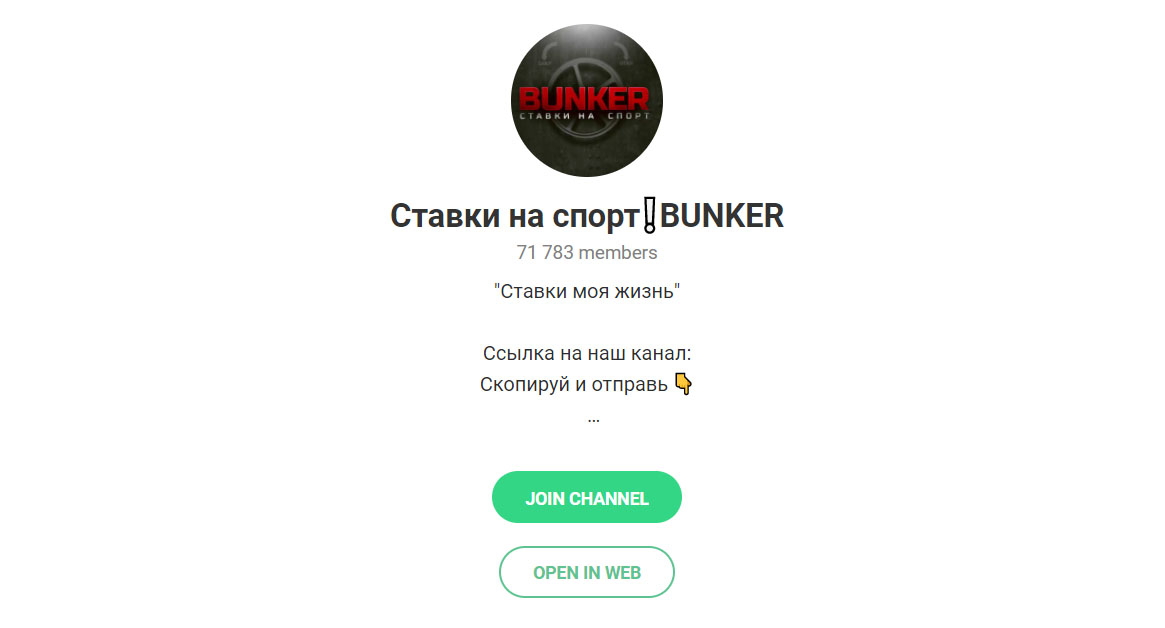 Внешний вид телеграм канала Ставки на спорт❕BUNKER