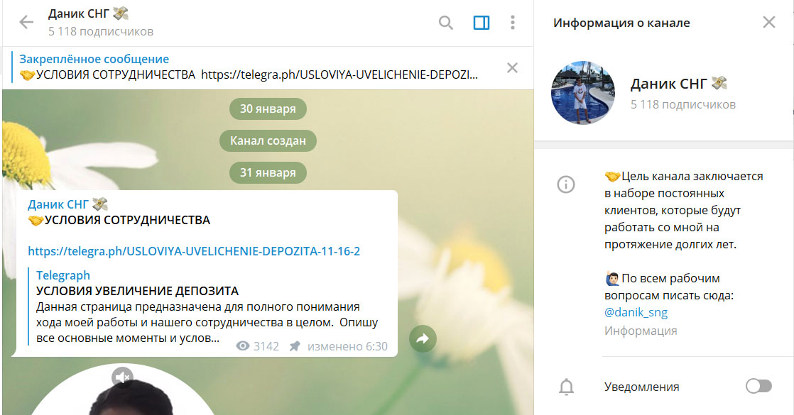 Внешний вид телеграм канала Даник СНГ Внешний вид телеграм канала Даник СНГ