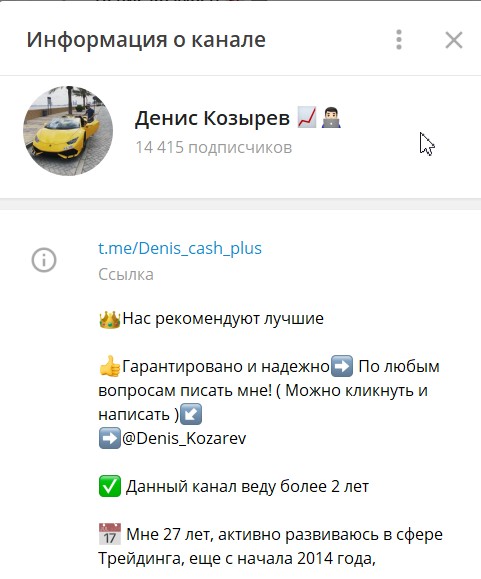 Описание канала в телеграме Дениса Козырева