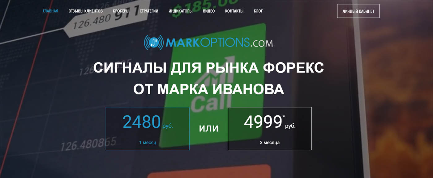 Внешний вид сайта markoptions com