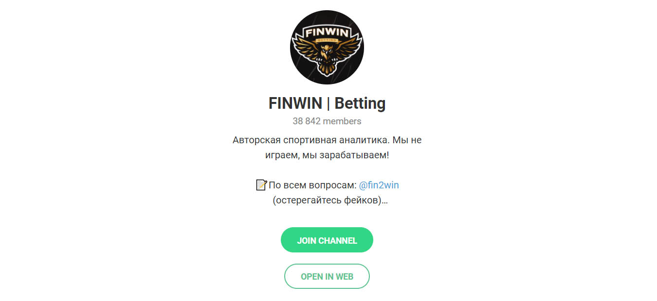 Внешний вид телеграм канала Finwin | Betting