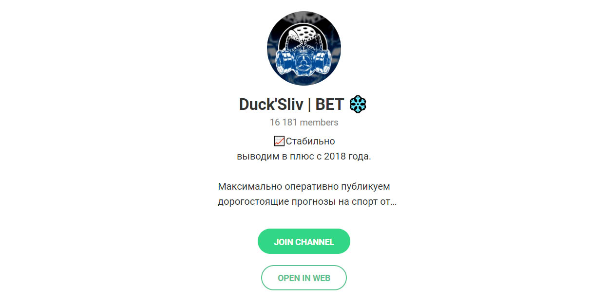 Внешний вид телеграм канала Duck'Sliv | BET