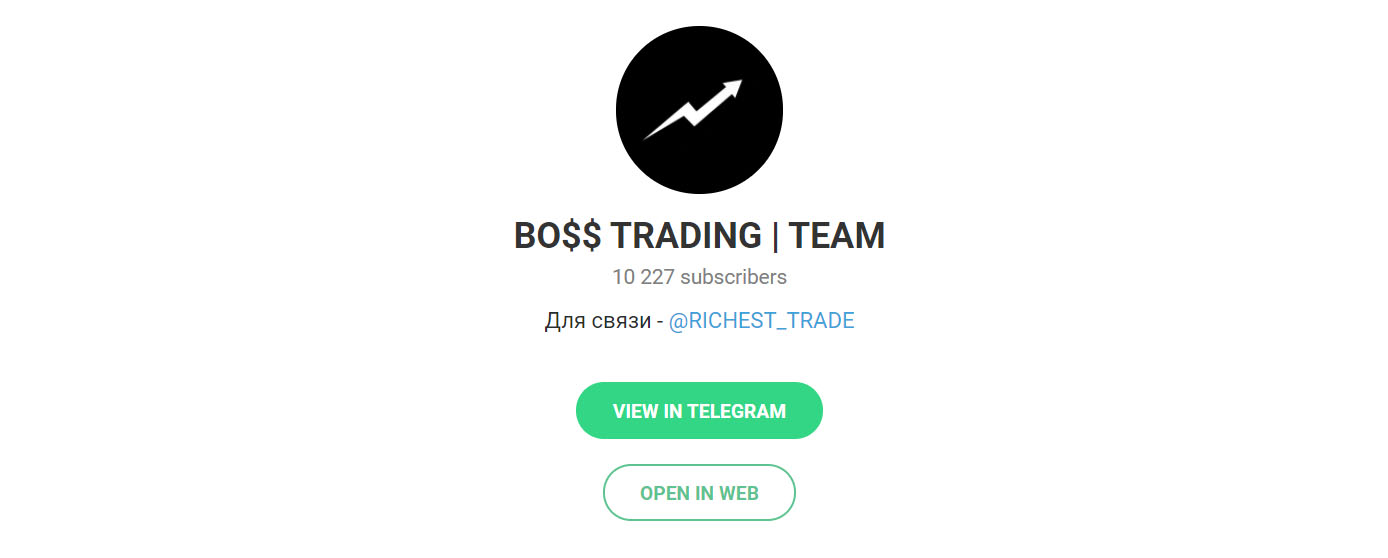 Внешний вид телеграм канала boss trading