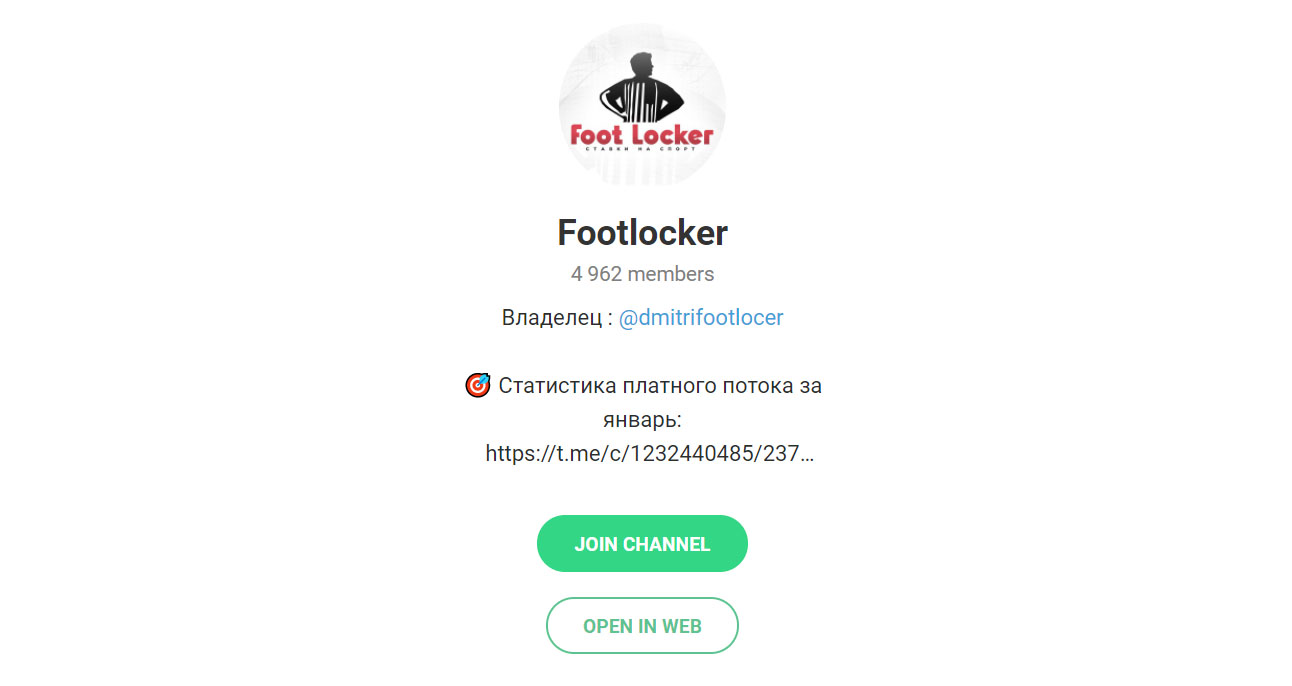 Внешний вид телеграм канала Footlocker