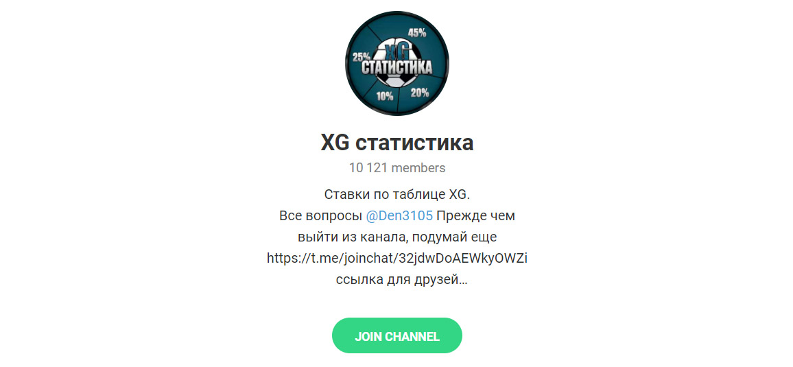 Внешний вид телеграм канала XG статистика