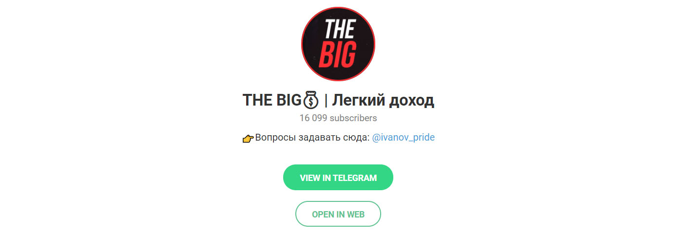 Внешний вид телеграм канала The Big | Легкий доход