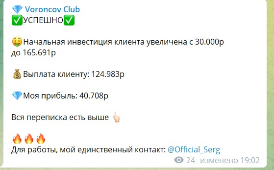 Условия по раскрутке на канале Voroncov Club в Telegram