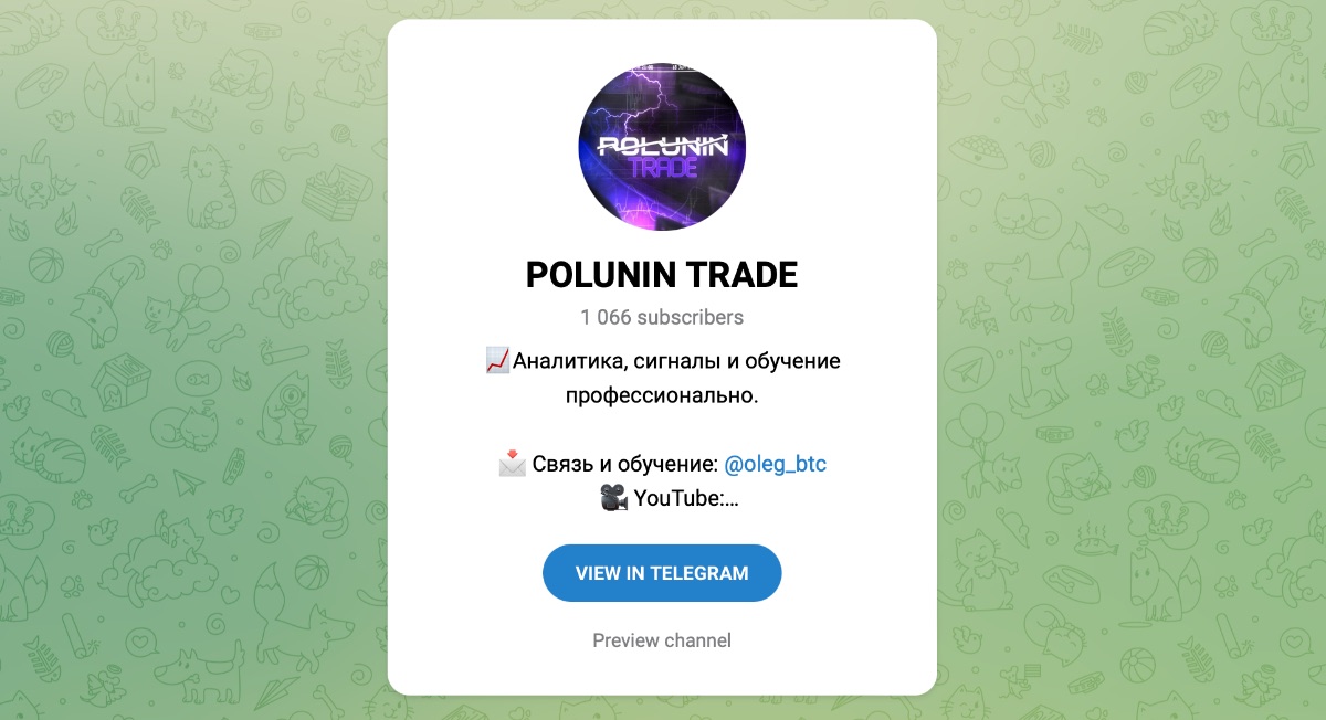 Внешний вид телеграм канала POLUNIN TRADE