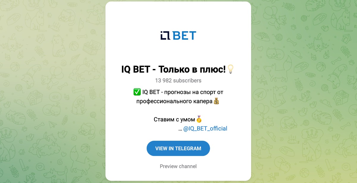 Внешний вид телеграм канала IQ BET – Только в плюс!