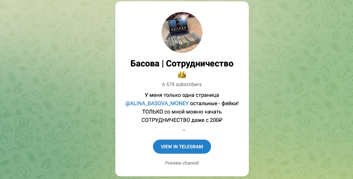 Внешний вид телеграм канала Басова | Сотрудничество