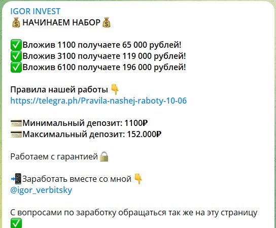 Инвестиции на проекте каппера Игоря Вербицкого 