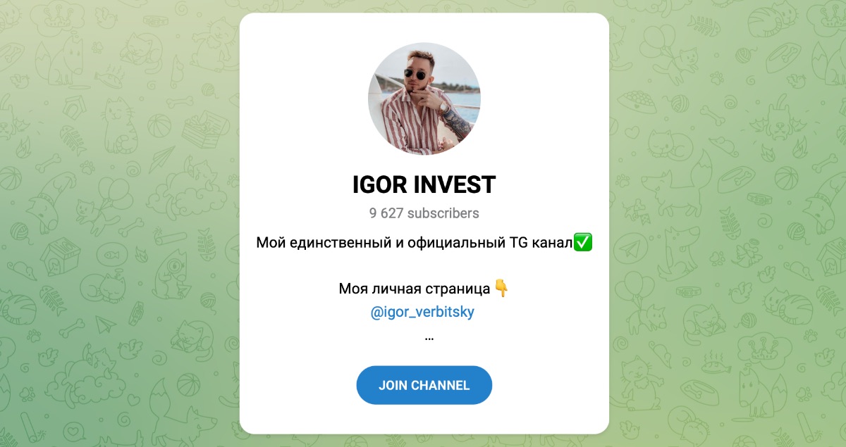 Внешний вид телеграм канала IGOR INVEST